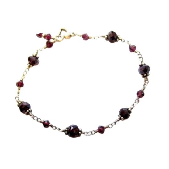 Purple Gemstone Crystal Beads Linked Sterling Silver Heart Clasp Bracelet*8